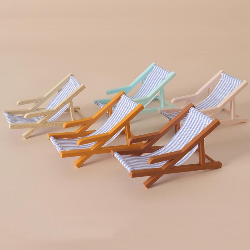 112 Mini Scale Foldable Beach Chair for Dollhouse Striped Deck Chair Outdoor Mini Furniture for Kids Room Decor