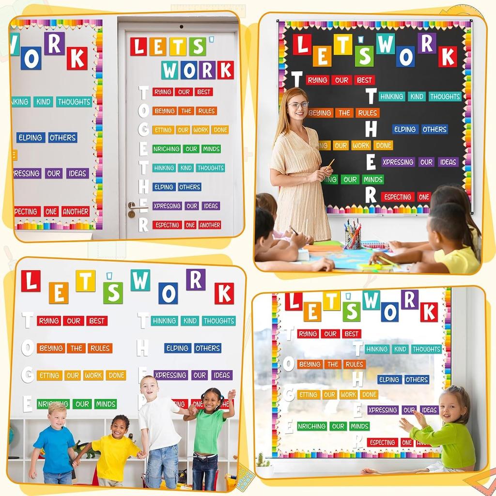 Motivational Bulletin Board Decorations for Classroom Let's Work Together Wall piration Door Decor Colorful Pencil Cutouts for Back to School