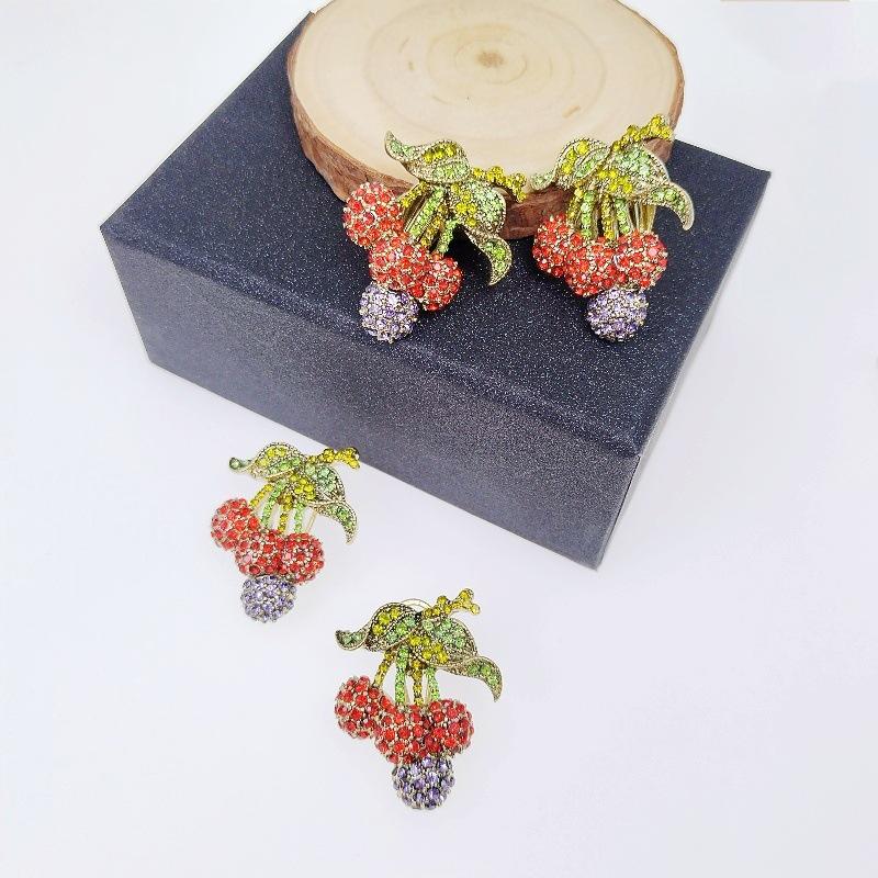 Set Colier Cercei Stil Retro European și American, Placat cu Aur, Culoare Fructe Tropicale, Transparent