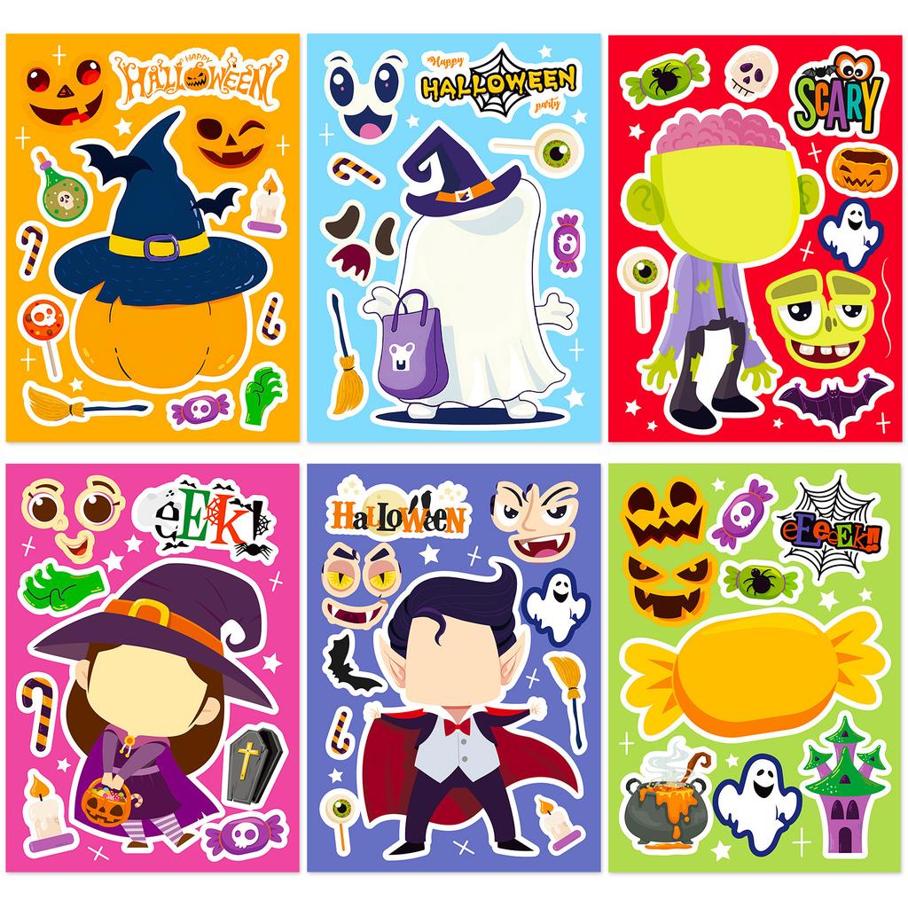 6 Witch Cute Ghost Vampire Puzzle Stickers Diy Cartoon Halloween Emoji Face Changer