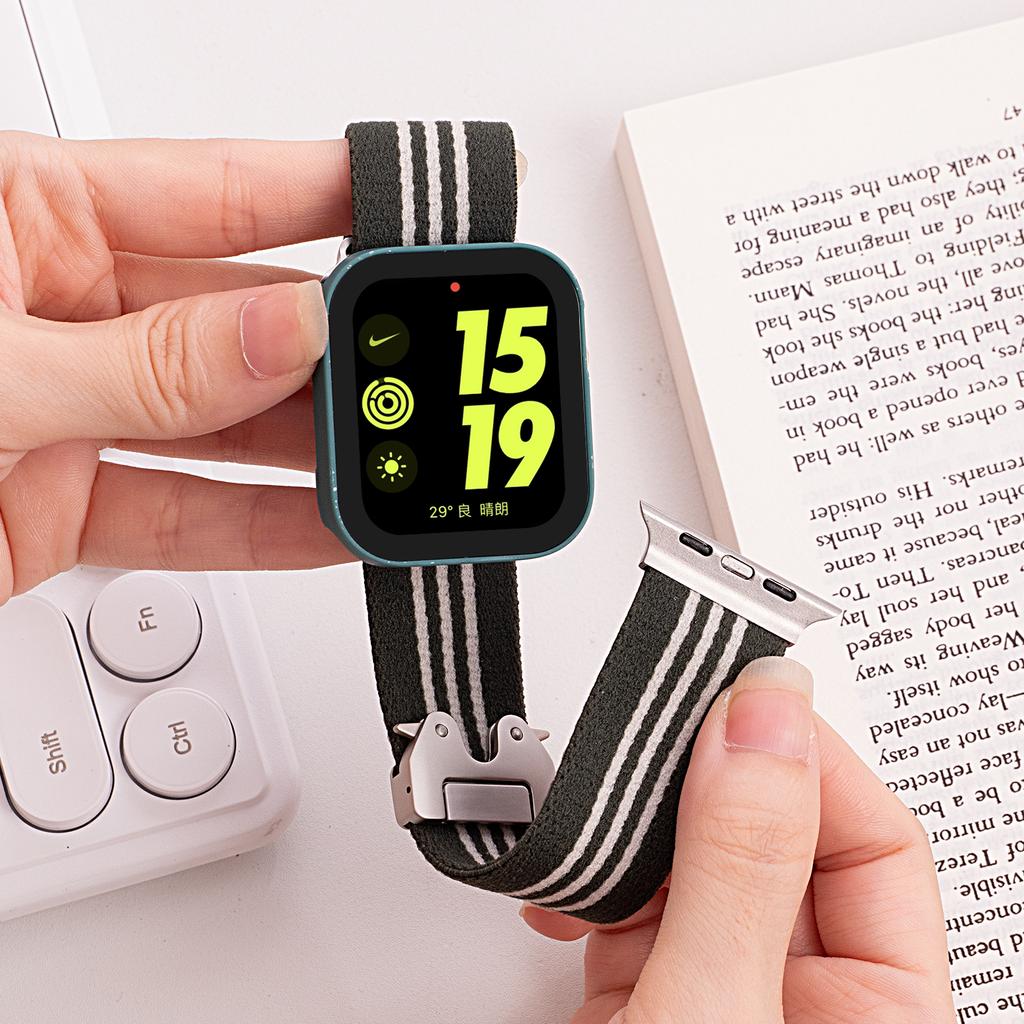 Watch Band for Apple Watch Series 10 9 8 7 SE 6 5 4 3 2 1 42mm 41mm 40mm 38mm 3-Stripe Parachute Buckle Nylon Strap
