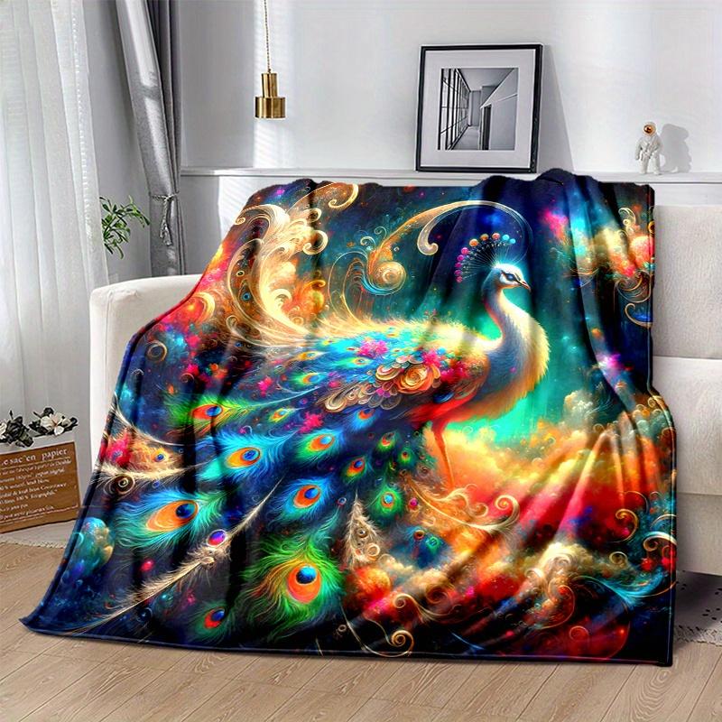 1pc Peacock in a Vibrant Dreamlike Landscape Blanket, Soft for Room Decor, Perfect Gift and Fans, Living Room, Travel, Camping, Car Blankets