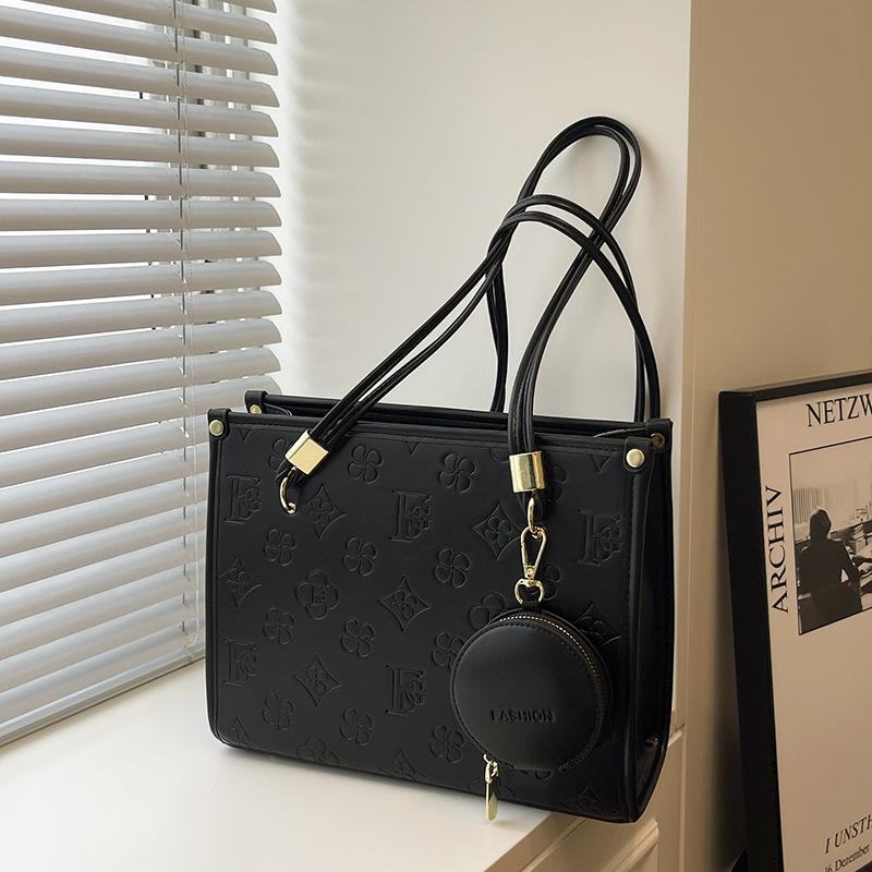 

Премиальная большая сумка женская большой вместимости новая текстура класс сумка-тоут на одно плечо универсальная сумка-мессенджер чёрный