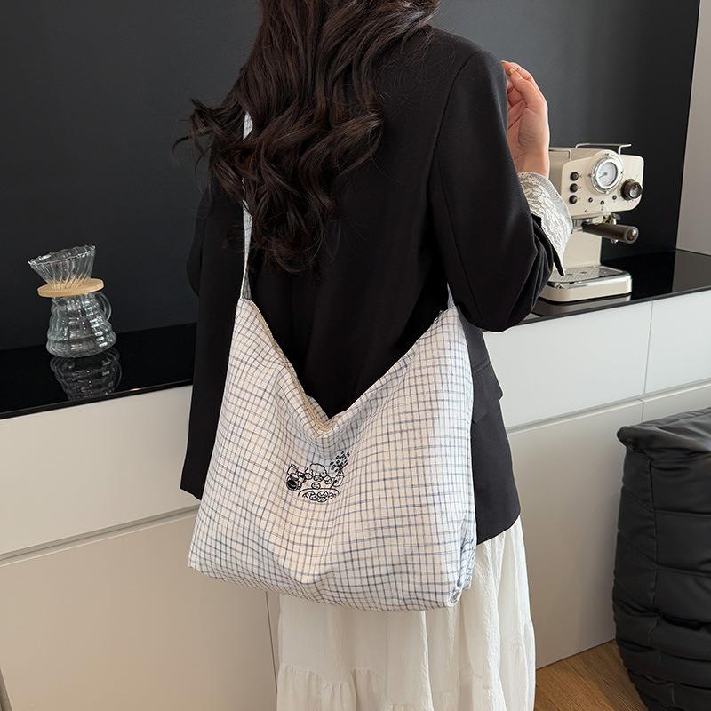 Plaid Bag Women's Large-capacity New Summer Versatile Casual Messenger Bag College Student Class Tote Bag