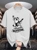 Unisex Cotton Tee Rock Cat Guitar Letter Graphic Print Loose Breathable Summer Crew Neck Casual Street T Shirt Unisex Daily Wear