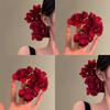 Dez Mil Flores: Grampo e Garfo de Cabelo Hanfu Floral Vermelho para Noivas