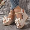 Comemore Women Sandals Bow Wedges High Heels Sandals Women New Peep Toe Platform Sandal Casual Party Daily Woman Shoes