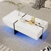 Living Room Table, LED Coffee Table with Storage, High-gloss Coffee Table with Drawers, Modern Coffee Table, 100 X 50 X 34.5 Cm, White