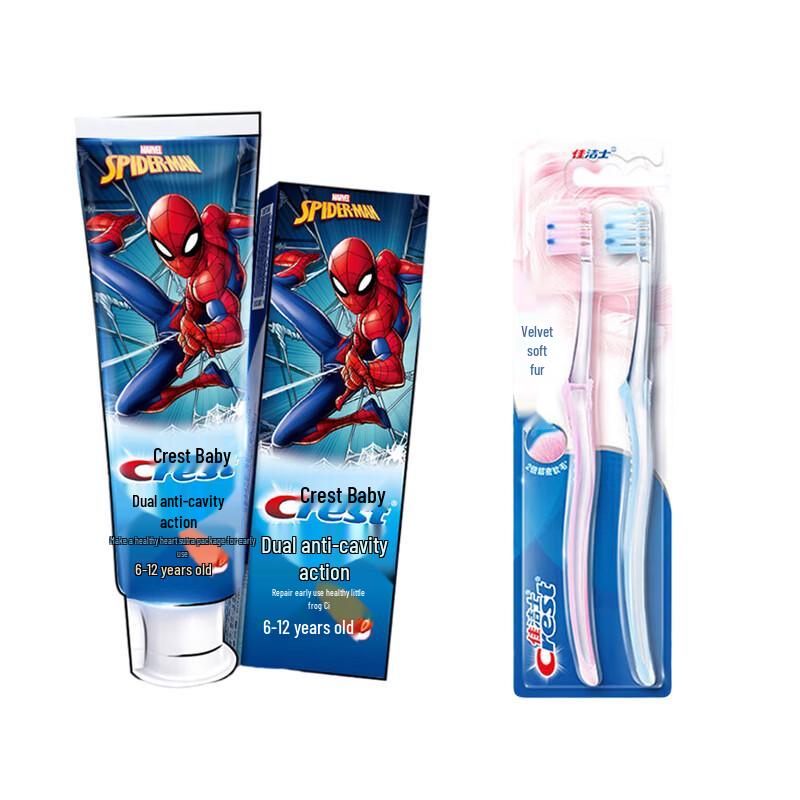 

Crest Dual-Effect Anti-Cavity Kids Toothpaste (Spider-Man, 90g) with Velvet Toothbrush Twin Pack
