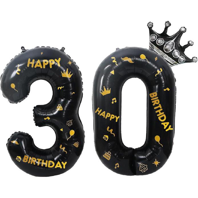 40 Inch Black Foil Balloon Number 30,Crown 30th Birthday Party Decorative Balloons,Number Large Numbers Balloon 30,Girls Boys 30th Birthday