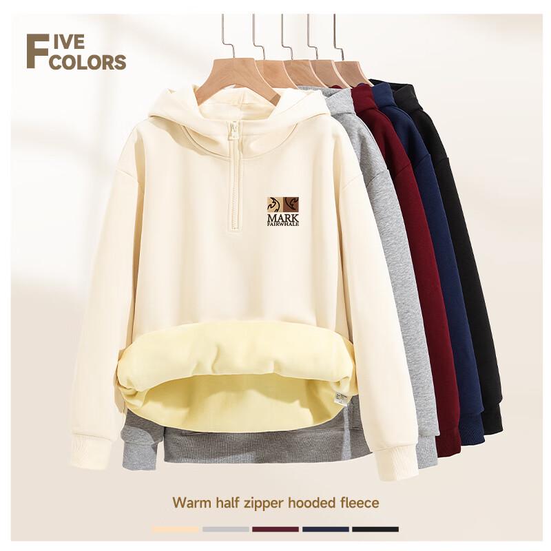 Mark Hua Fei Men's Heavyweight Oversize Half-Zip Fleece-Lined Hooded Sweatshirt