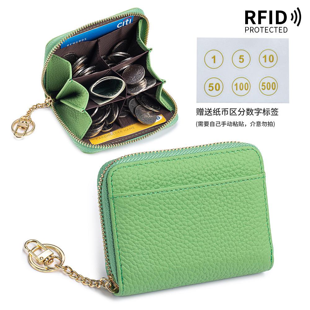 New First-layer Cowhide Short Partition Layer Coin Change Bag RFID Japanese Multi-functional Mini Wallet Women