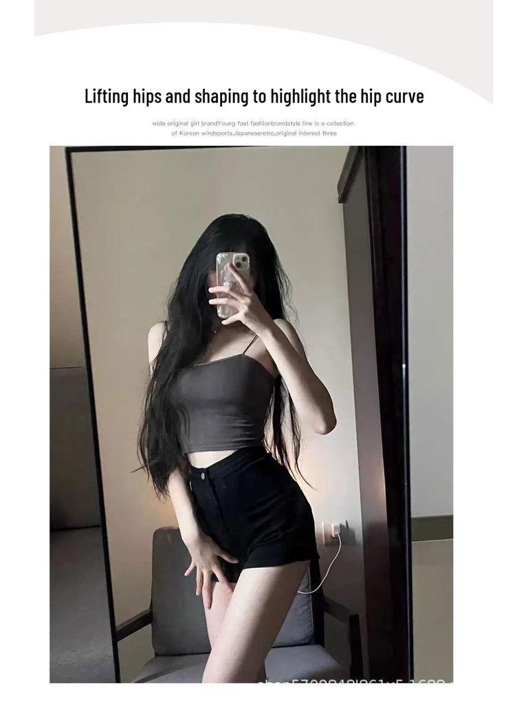 High-Waisted Retro Black Denim Slimming Shorts - 2025 Summer Trend