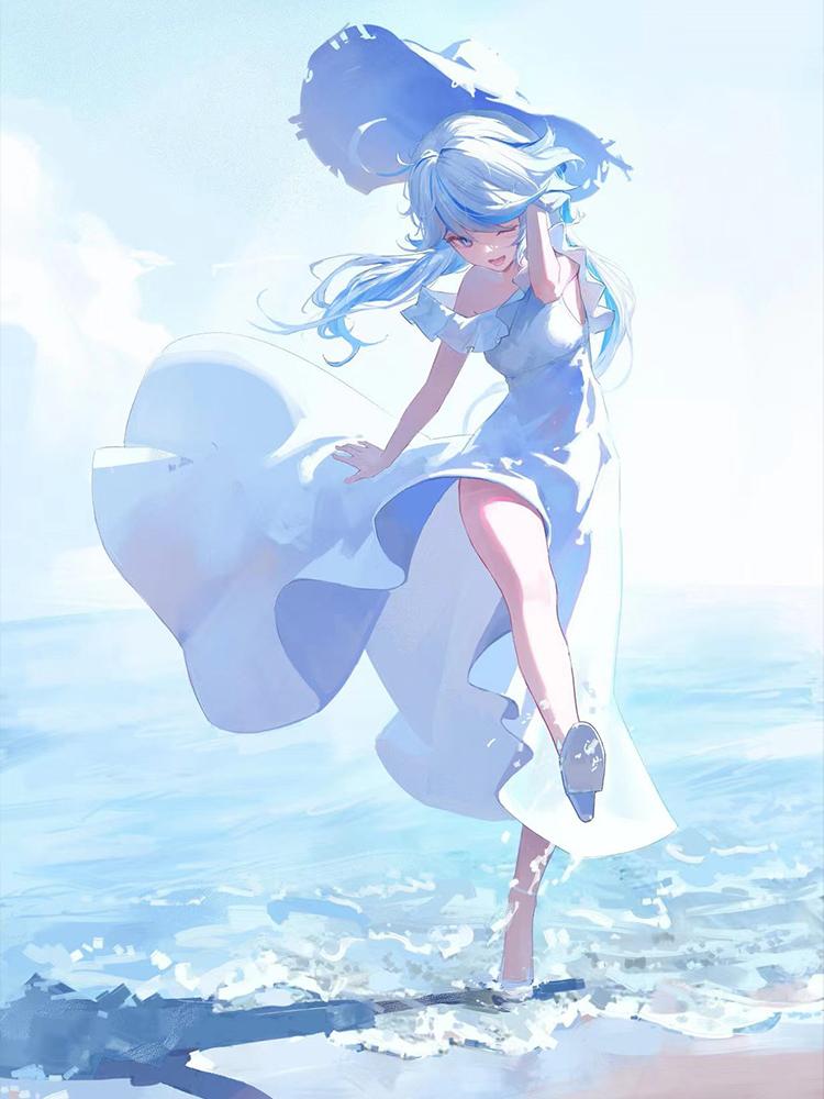 5D DIY Cartoon Diamond Painting Kit Cartoon Girl Cross Rhinestone Embroidery Beach Handmade Diamond Mosaic Art Renovation Gift