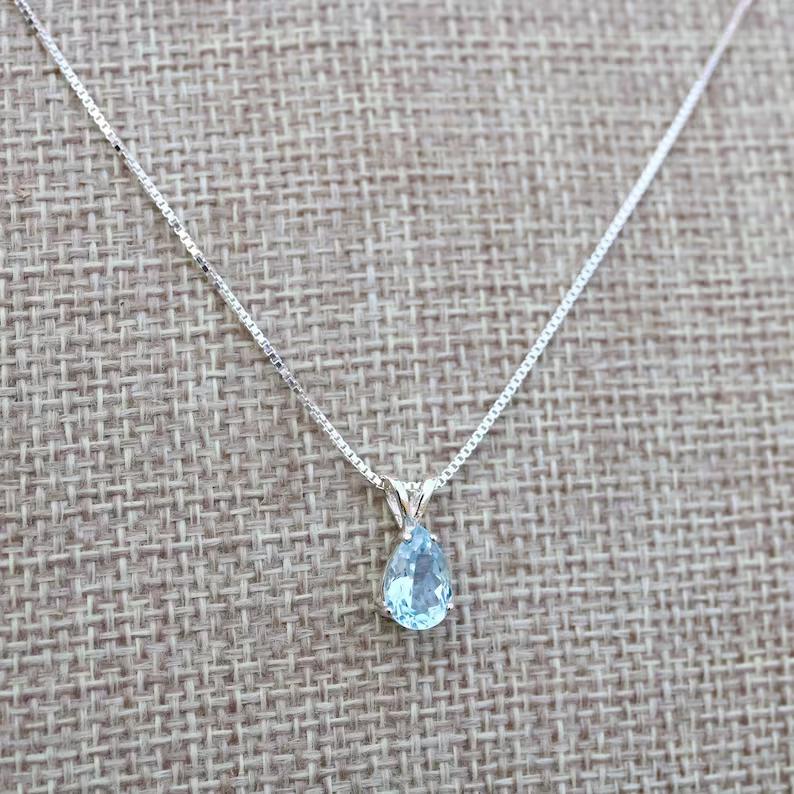 Natural AAA+Pear Shape Aquamarine Gemstone 925 Sterling Silver Handmade Teardrop Pendant Jewellery