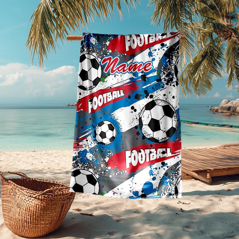 Custom Name Ultra-Soft Beach Towel with Soccer Theme,Ideal for Pool - Camping, Diving - Perfect Travel Essential, Vibrant Beach Towel.