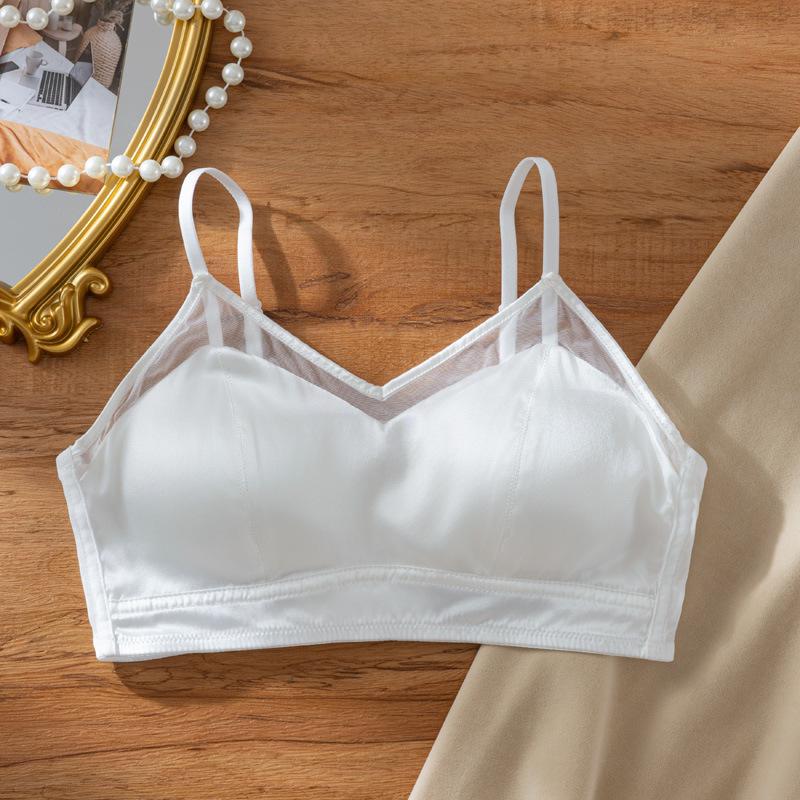 Цельный французский атласный шелковый кружевной бюстгальтер без косточек для женщин XL белый