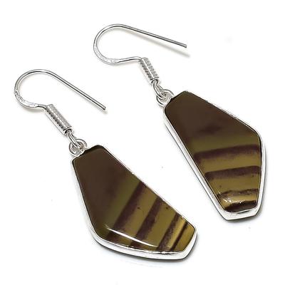 Natural Dragon Jasper Gemstone Handmade 925 Sterling Silver Earring 1.77" Y6t45