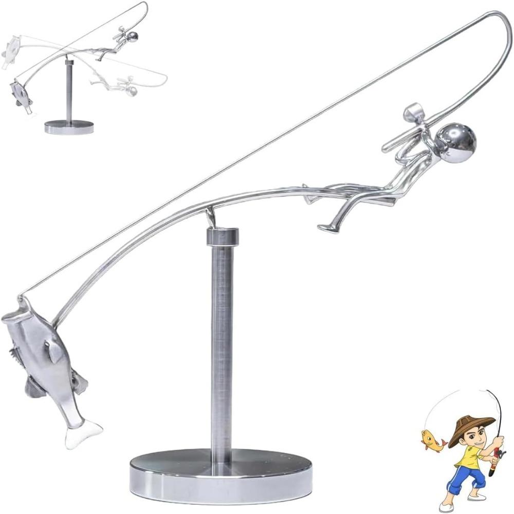 Desk Ornament The Fisherman Balancing Sculpture Metal Fishing Statue  for Home & Office Decor