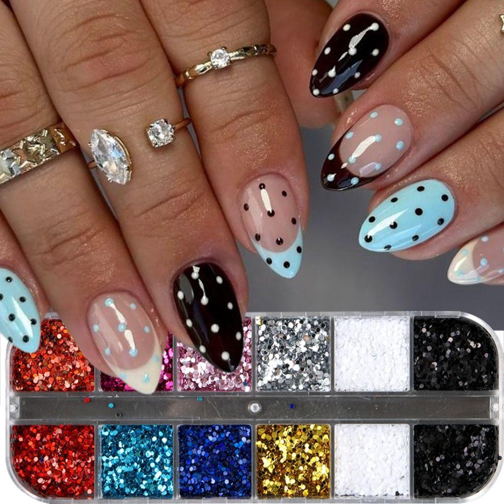 Y2K Cute Nail Flakes Kawaii Nail Charm Supplies 12 Grids Nail Sequins DIY