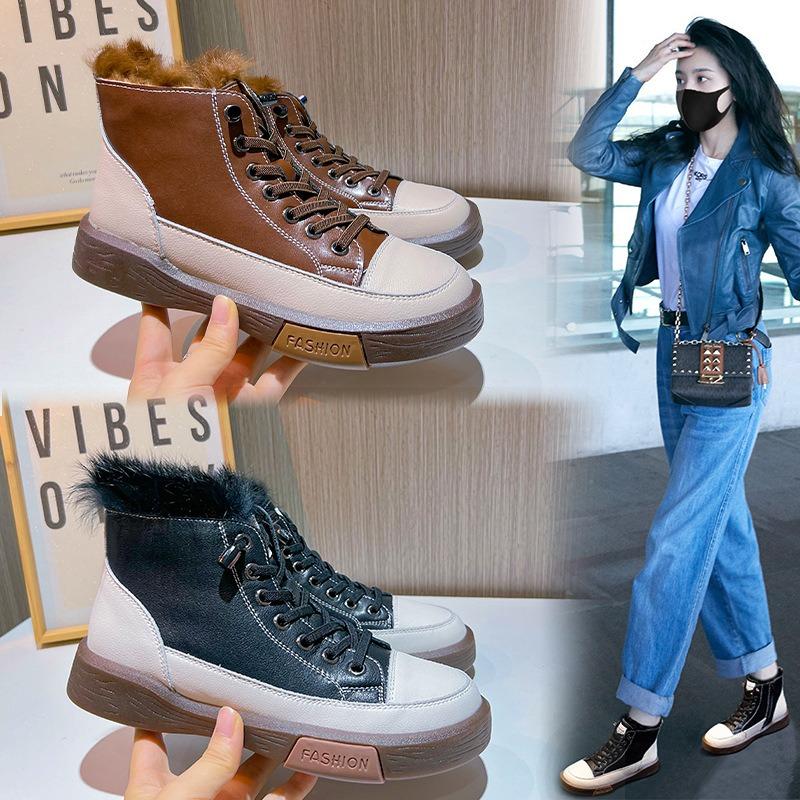 Real rabbit fur Martin boots women's autumn and winter new women's thick-soled warm leather short boots women's casual versatile boots