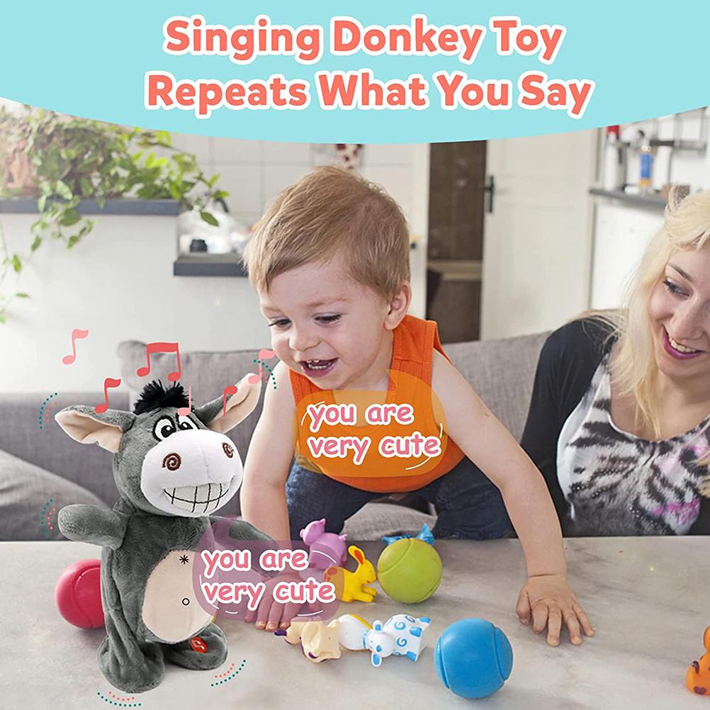 Stuffed Animal Toys Electric Funny Donkey Doll for Baby 72 Children"s Songs Plush Toys Walking and