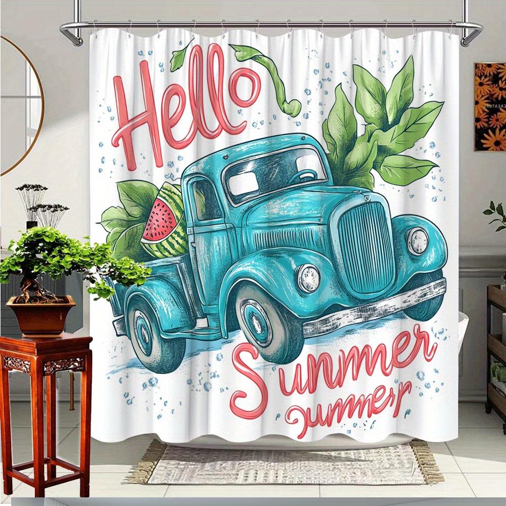 

Summer Truck Shower Curtain Bathroom Decor Polyester Fabric With Watermelon Leaves Pattern Includes 12 Hooks 70.8X70.8 Inches W60H190(CM)-1 Pcs