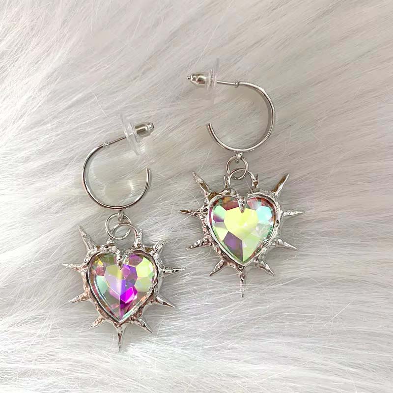 

Y2K Purple Crystal Thorns Love Heart Pendant Earrings for Women Men Punk Gothic Heart Shaped Ear Buckle Zircon Party Accessorie