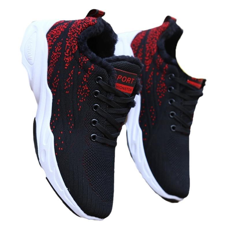 Cotton shoes men's new men's cotton-added thermal insulation fly-woven mesh sneakers male students platform running shoes soft-soled mesh shoes