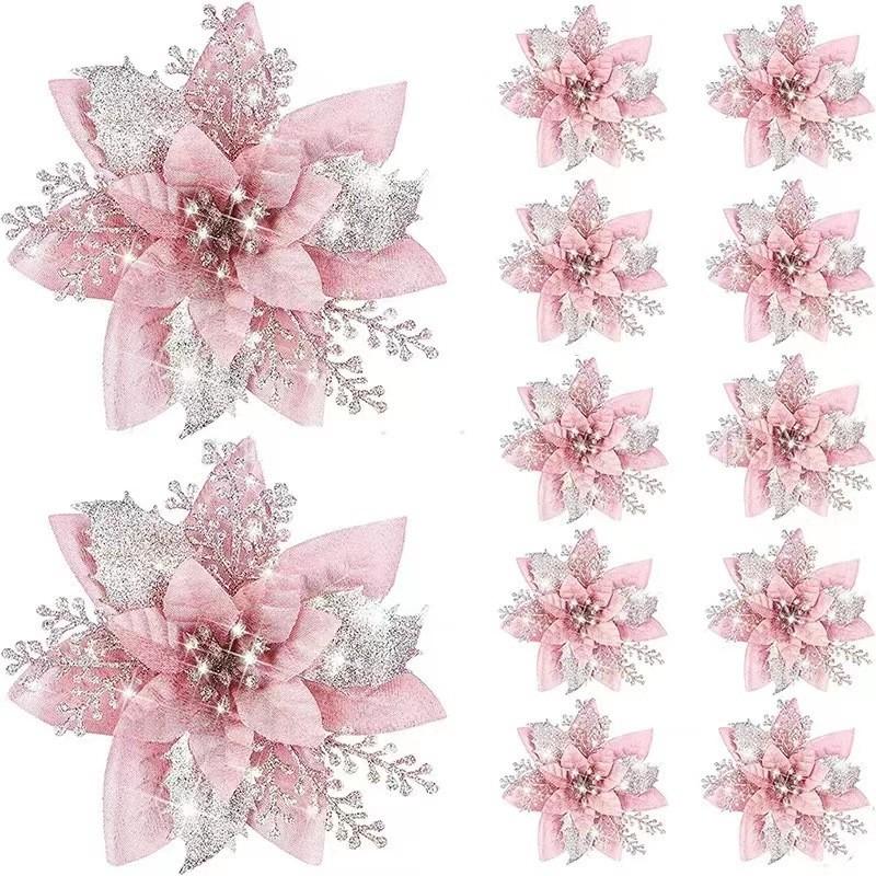5 buc 14.5cm Sclipici Artificial Crăciun Flori Mreey Decorație Pom de Crăciun Ornamente An Nou Fericit Xmas Flori Artificiale natal