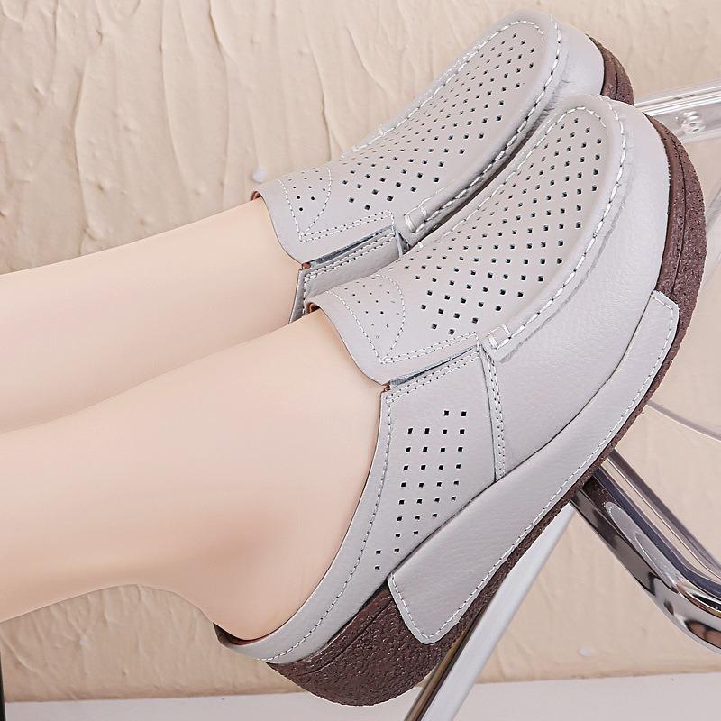 Tongs en cuir pour femmes Nouvelles chaussures d'été Décontractées Respirantes Creuses