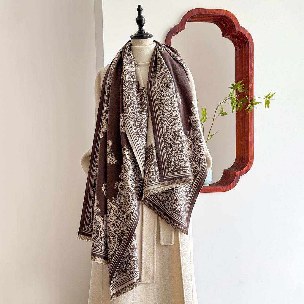 Winter Luxury Women'S Thick Warm Two-Sided Pashmina Wrap Paisley Jacquard Imitation Cashmere Scarf Casual Wear Style Special