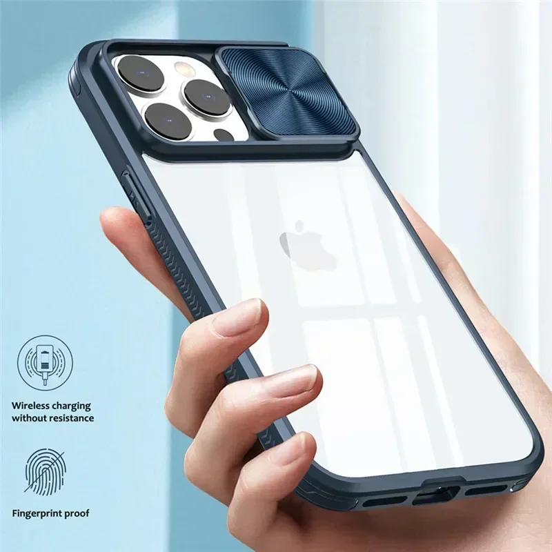 Slide Camera Lens Protection Phone Case For iPhone16 15 14 12 11 13 Pro Max 16 Plus Soft Liquid Silicone Shockproof Clear Cover