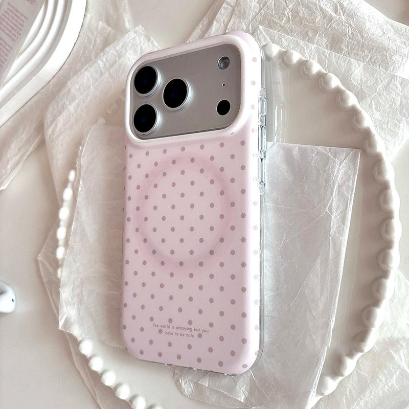 Custodia per Telefono Magnetica Circolare a Pois Rosa alla Moda per iPhone 17 Pro Max 16 15 14 13 Cover Posteriore Antiurto IMD per Magsafe