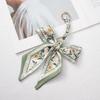 Silk Scarf Keychain with Horseshoe Buckle and Ribbon Bow for Bags and Cars