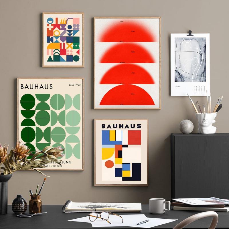 Modernist Bauhaus Geometric Canvas Vintage Posters Sticky Vintage Room Home Bar Cafe Decor Kawaii Room Decor