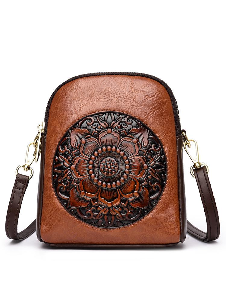 

Single Shoulder Bag, Retro Peony Flower Embossed Texture, Crossbody Bag, Crossbody Bag, New Chinese Style Leisure Commuting Bag коричневий