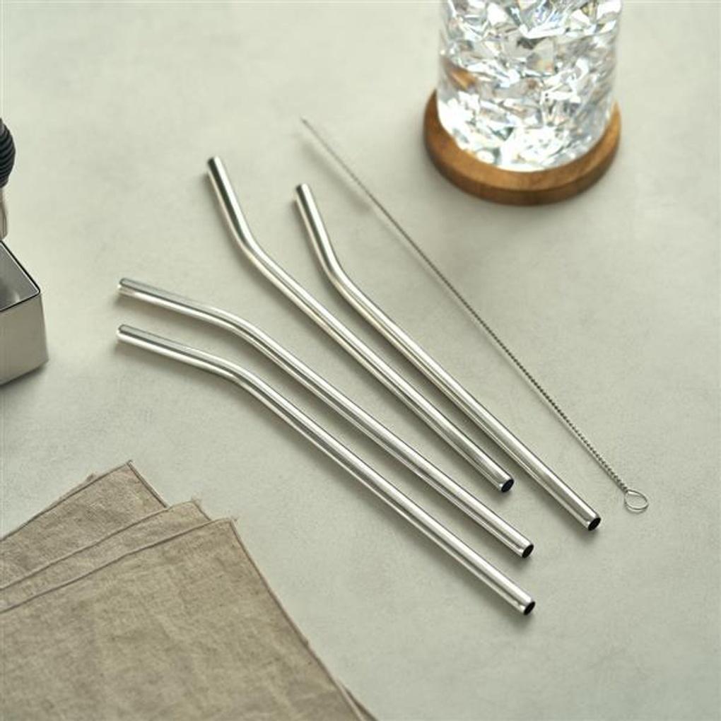 Esteban Hoff Stainless Steel Straw Cleaning Brush Set 22.5cm Curved 4P + Cleaning Brush 1P