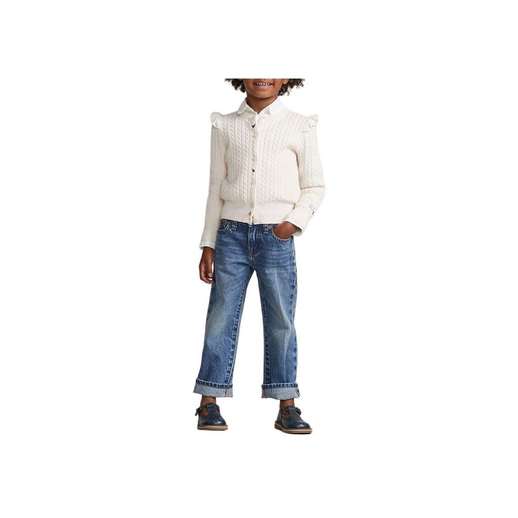 Polo Ralph Lauren Tröja Barn SS23 Enfärgad Rundhals Enkelknäppt Långärmad Stickad Topp Barn toppar Vit 313916537-001