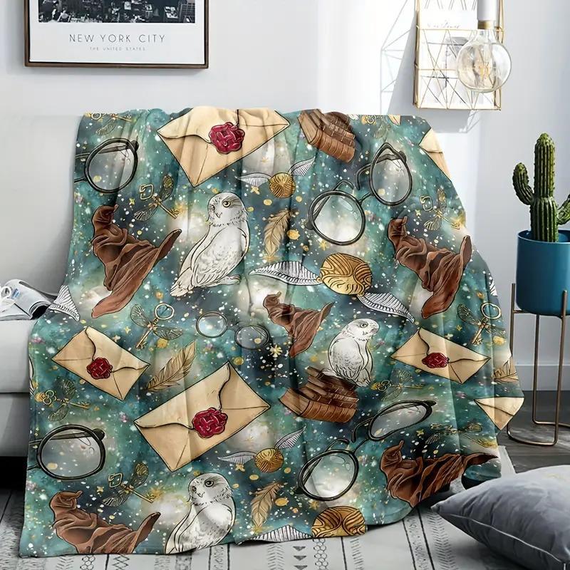 Wizard Hat Owl Printed Blanket for Sofa Bed Travel Camping Living Room Office Conditioning Blanket for All Seasons Gifts