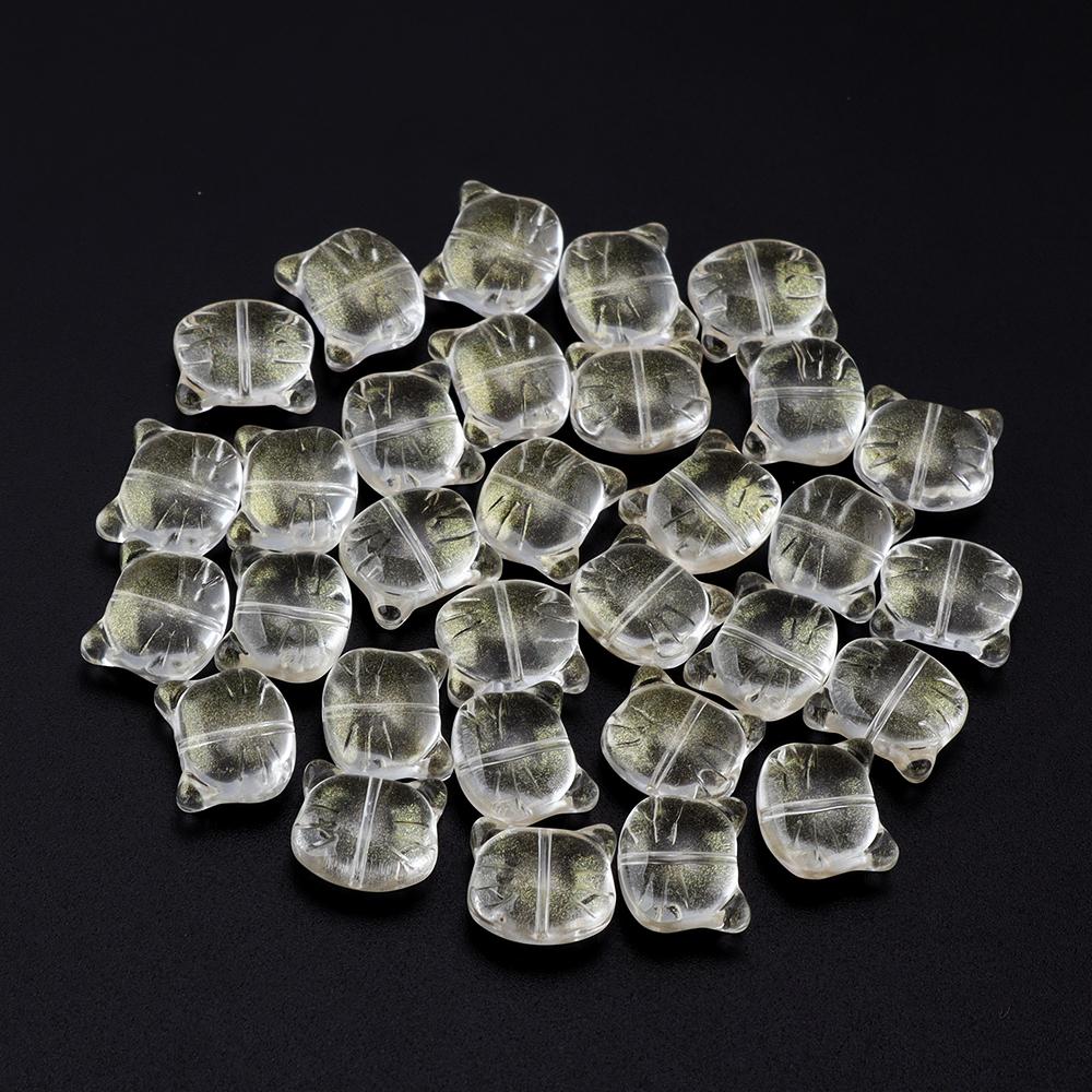 30Pcs Cat Head Glass Beads Cute Cartoon Kitten Lampwork Loose Bead for Jewelry Making Accessories DIY Bracelet Necklace Pendant