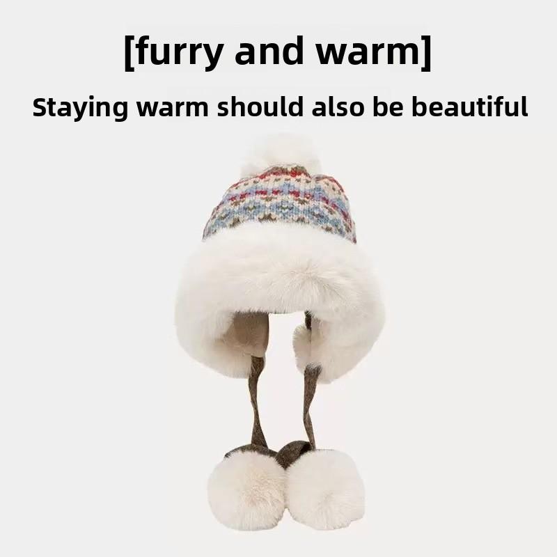 Chinese Style Embroidered Beanie With Thick Polyester For Winter Girls Casual Wear синий
