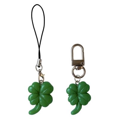 Simple Phone Chain Strap Lanyard Green Four Leaf Grass Pendant Phone Charm Hangings Decoration Cute Phone Accessories