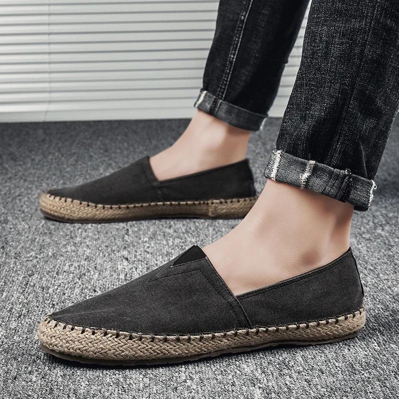 

Lazy Flats Moccasins Shoes Мужские плоские холщовые мокасины из конопли Мокасины для вождения Большие размеры 44 чёрный