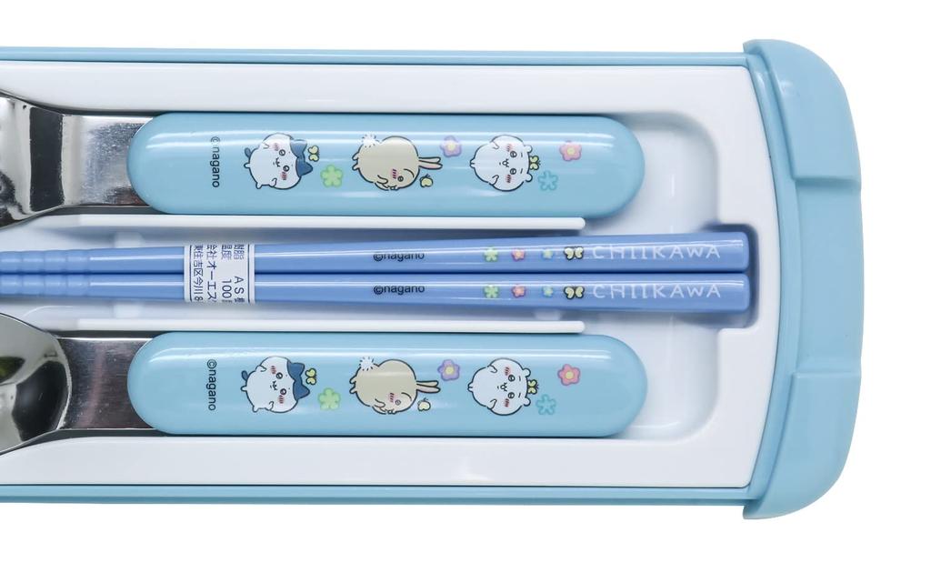 OSK Bento Chiikawa Made in x x cm Chopsticks, Cutlery, Pull-Lid Trio, Japan, Antibacterial, CT-20, Blue, 8.4 19.7 1.9 (H)