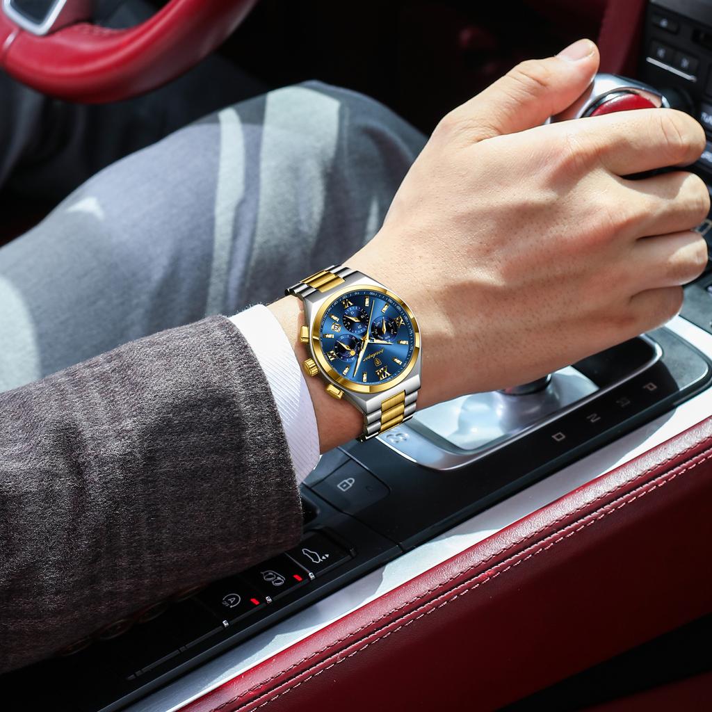 Luxury Man Quartz Watch Waterproof Luminous Date Chronograph Stainless Steel Men's Watches Relogio Masculino