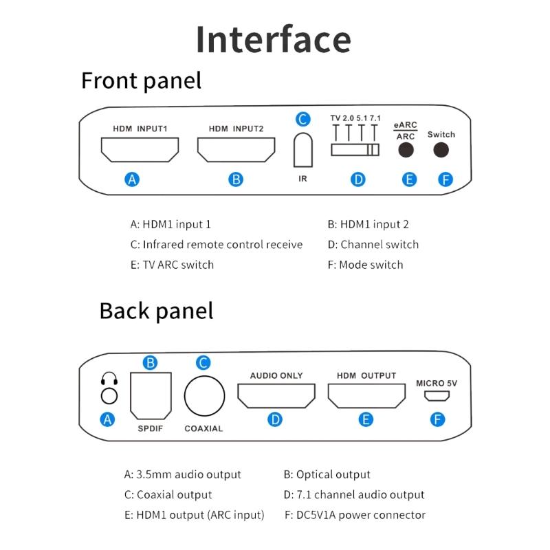 8k HDMI2.0b Audio Extractor 2 In 1 Out Switcher eARC Splitter 7.1CH DSTHD AUX Coaxial Optical DAC Decoding CEC HDCP