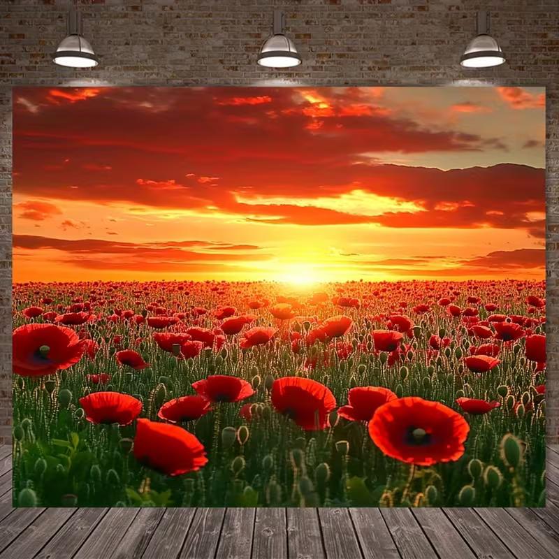 

2D Poppy Flower Field Sunset Backdrop for Nature Photography & Landscape Shoots 47.2x31.5inch/120*80cm