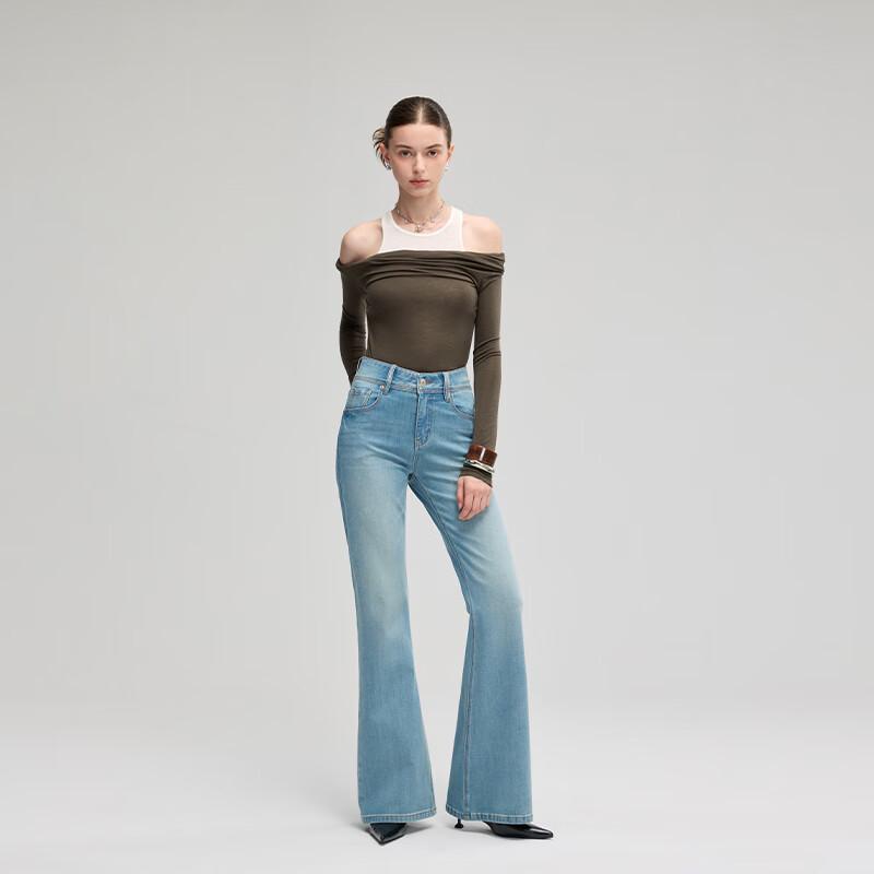 Fengxun Women's High-Waist Four-Way Stretch Flare Jeans