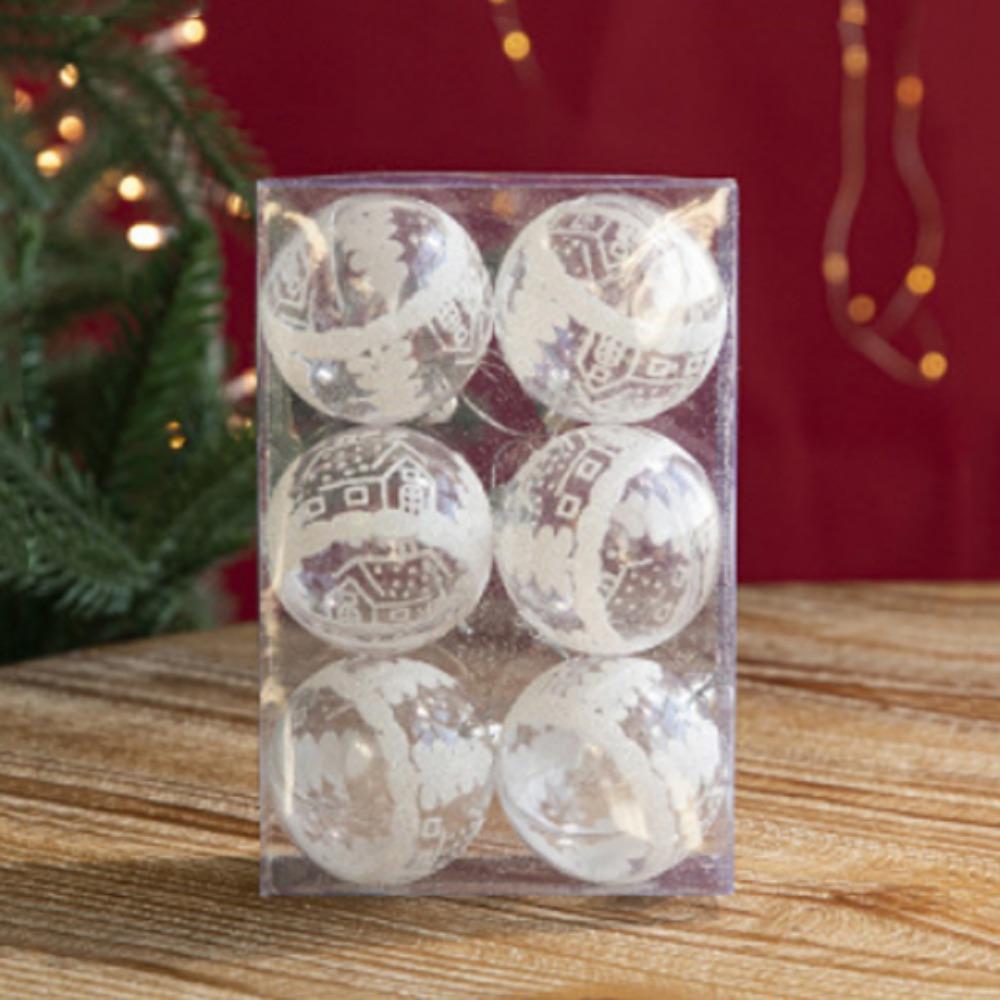 

6pcs/set Transparent Christmas Snow Balls Pendant Elk Deer/House Bauble Hanging Ornament Xmas Gift Style C